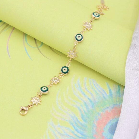 "Rose Gold Evil Eye & Wheel Charm Bracelet, Adjustable Protection Style,XPBL0739 - Picture 10 of 12